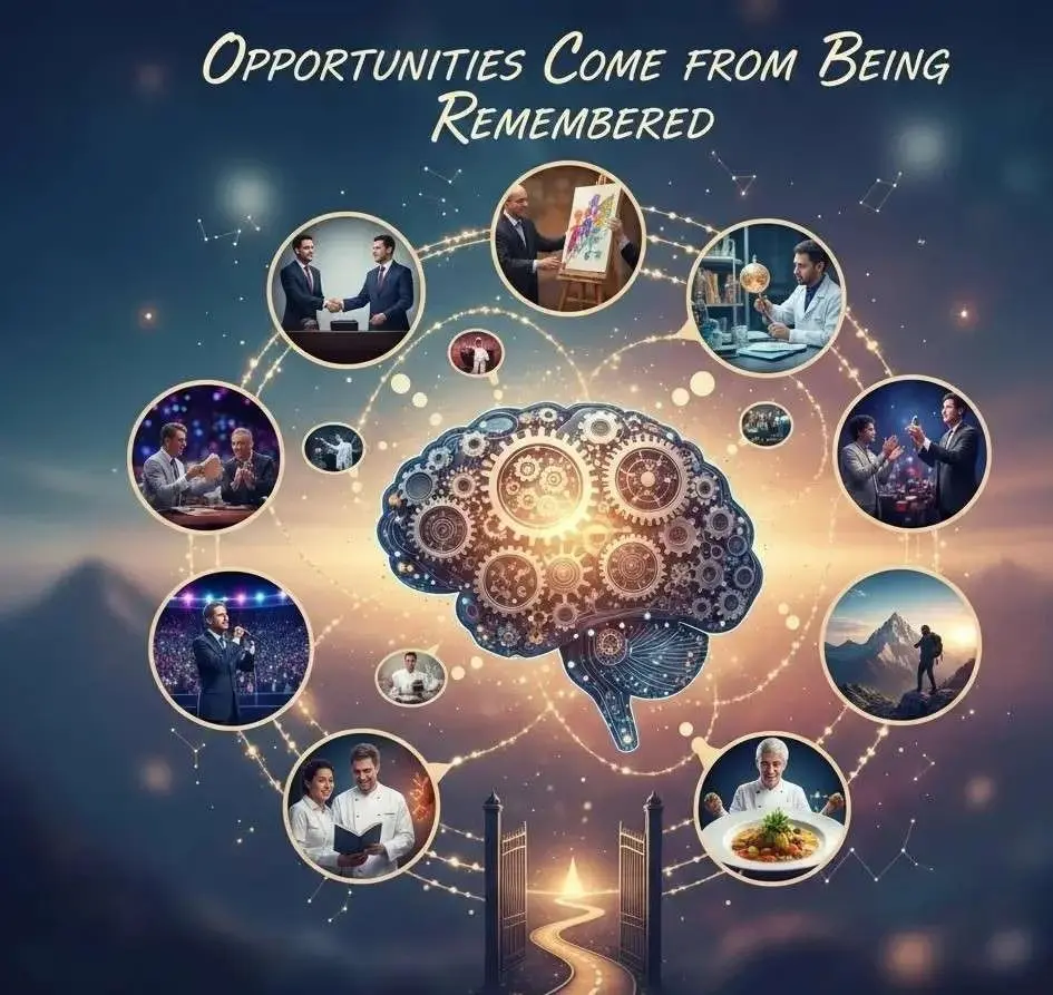 Illustration showing a human brain connected to multiple professions representing how personal branding helps people get remembered and create new opportunities